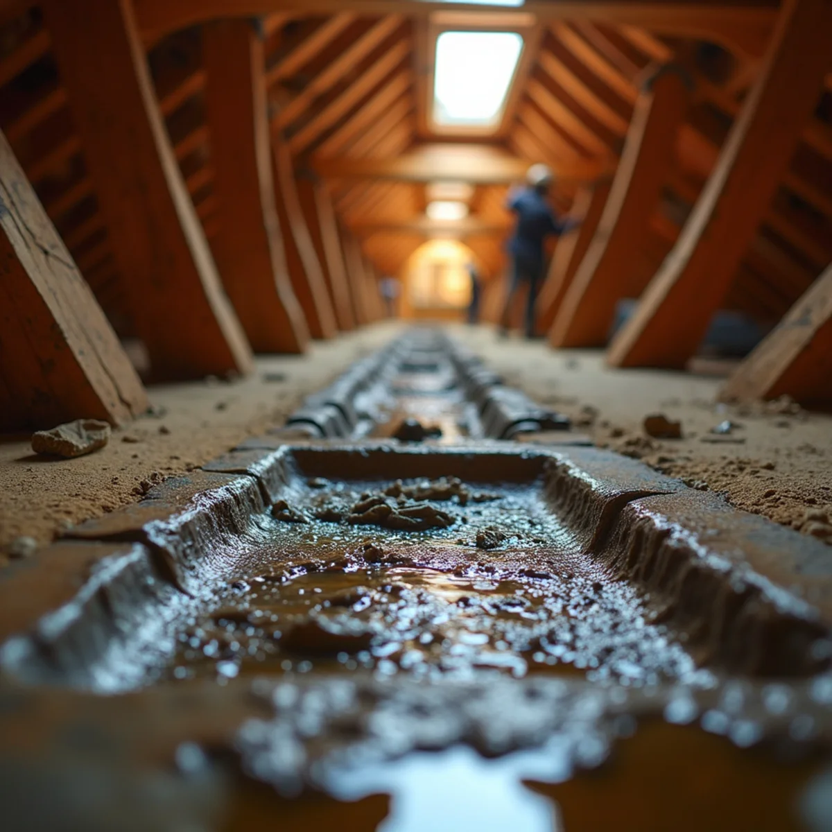 Overflowing secondary air conditioning condensate drain pan in Florida attic